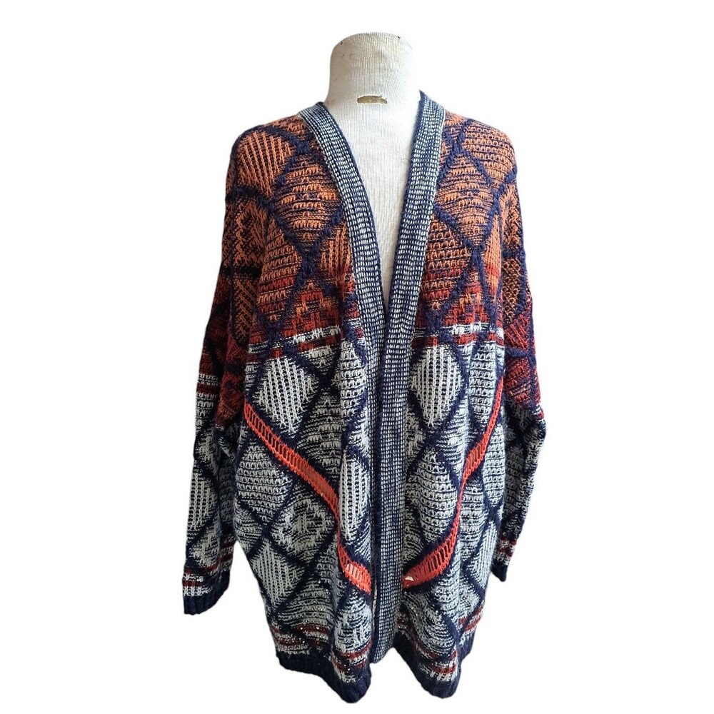 Staring At Stars Open Cardigan Sweater Women M GeoPrint Artsy Boho Peasant Aztec
